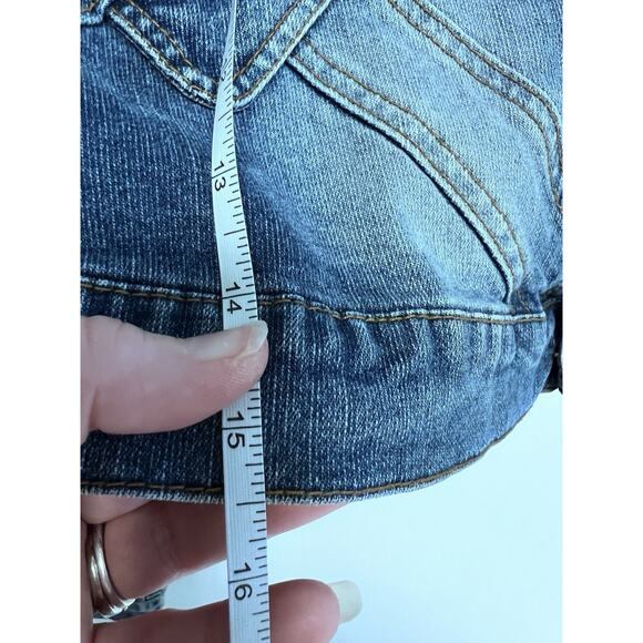 Y2K Deb Blue Denim Distressed Crop Jean Jacket Medium Boho Festival Western - Picture 7 of 9